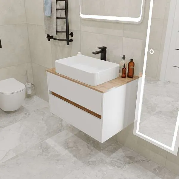 Тумба со столешницей Veil 80П (800х500х500) 2я белая аляска/дуб вотан