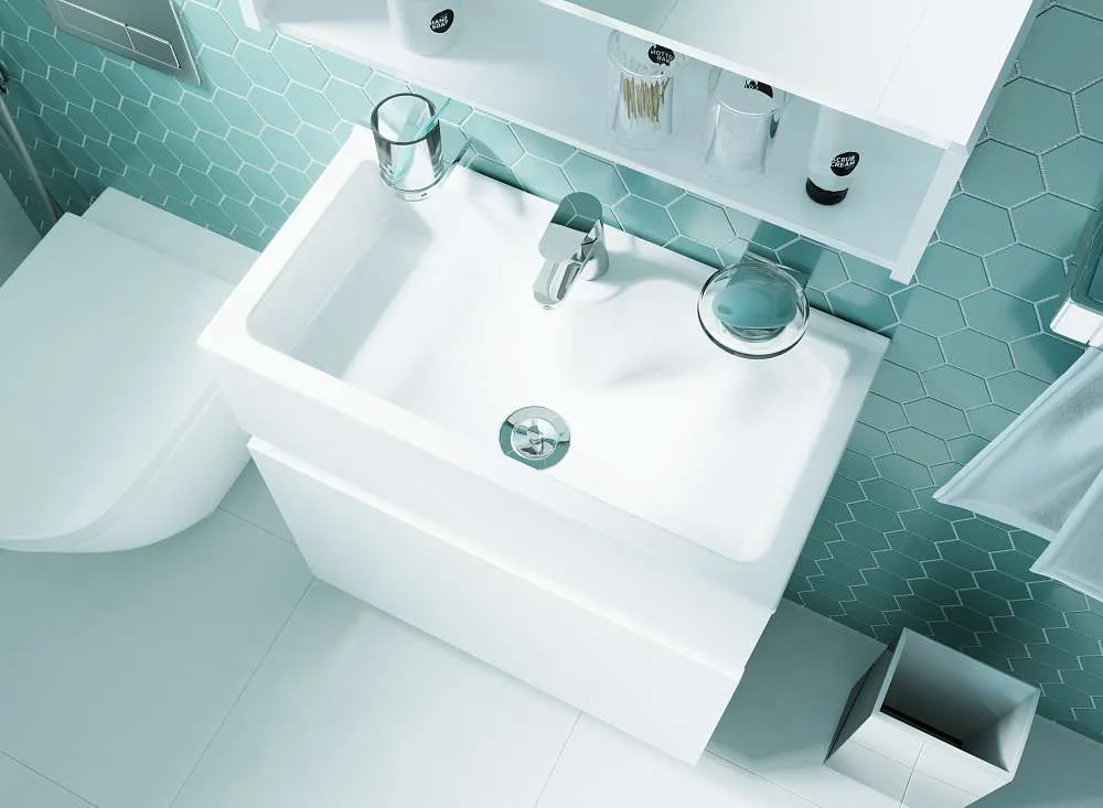 Тумба с раковиной МИРА/Mira 60Н 2д. белый глянец