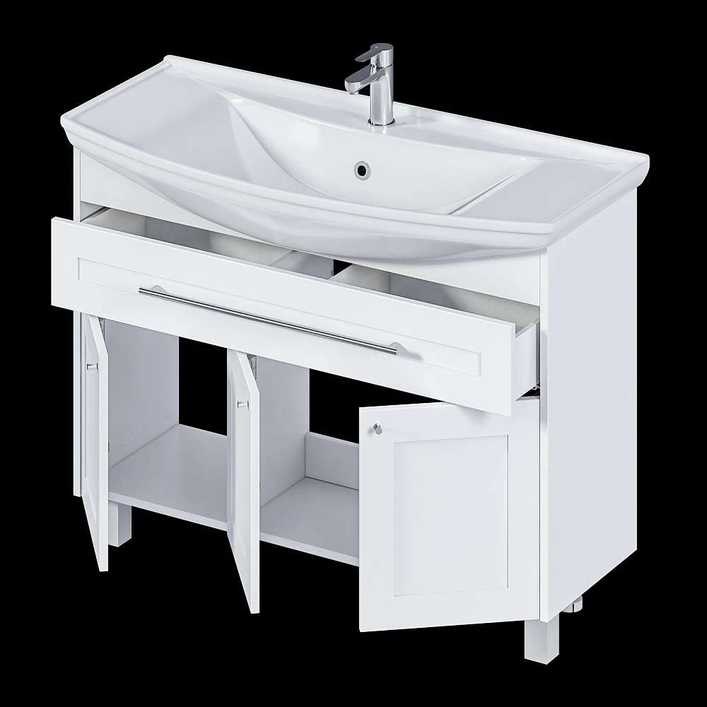 Тумба под раковину ЛИНА КЛАССИК/Lina Classic New 105Н 1в.я 3д белый глянец