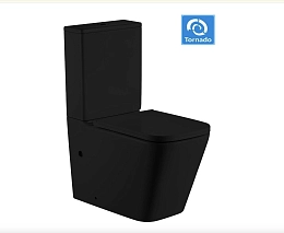 Унитаз напольный безободковый Santiline система смыва Tornado Арматура GEBERIT, чёрный матовый, SL-5028MB