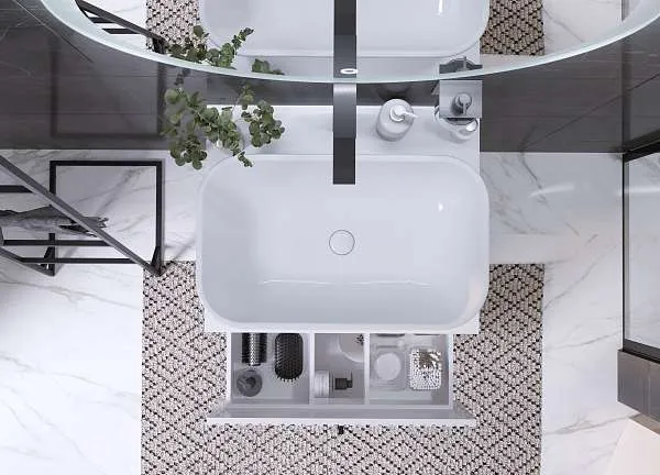 Тумба со столешницей Desire 600х487х500П 2я монолит айсберг/эмаль белая