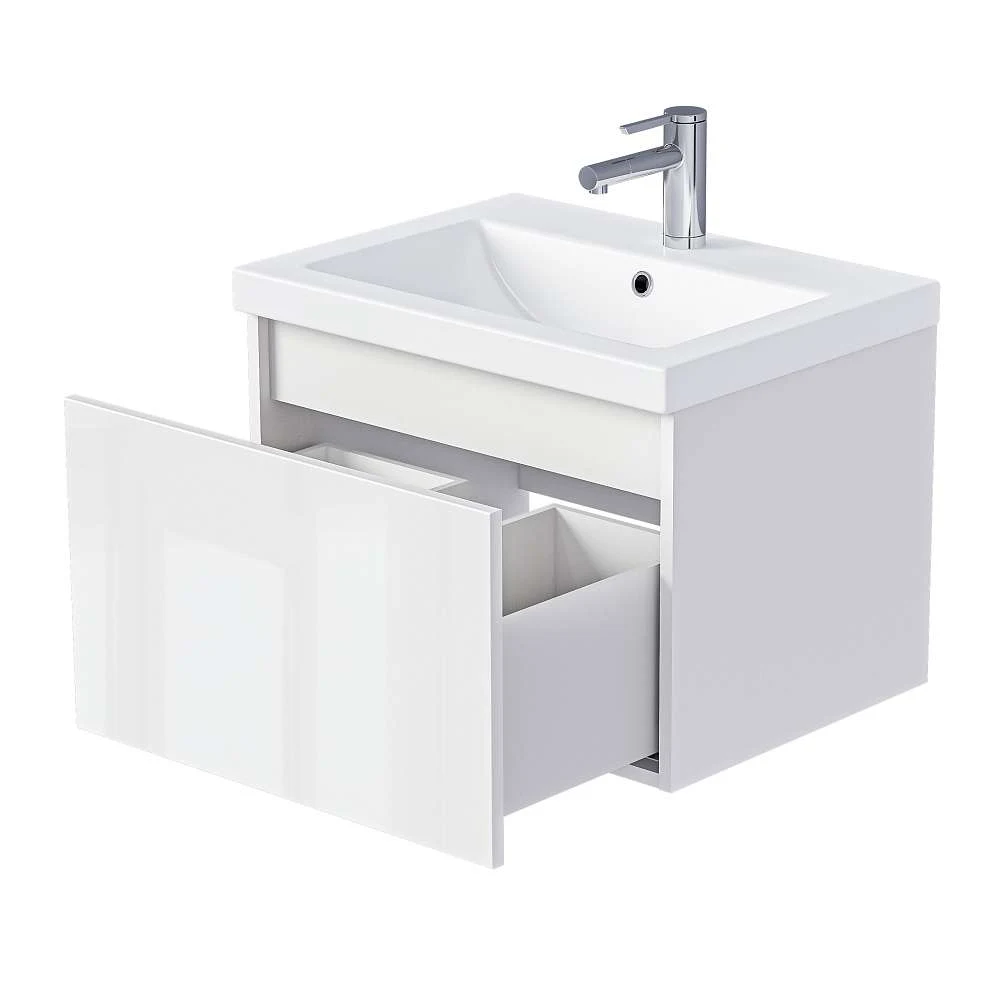 Тумба БЛОК МИНИ/Aris mini 60П (600х440х450) 1я белая аляска/белый глянец раковина
