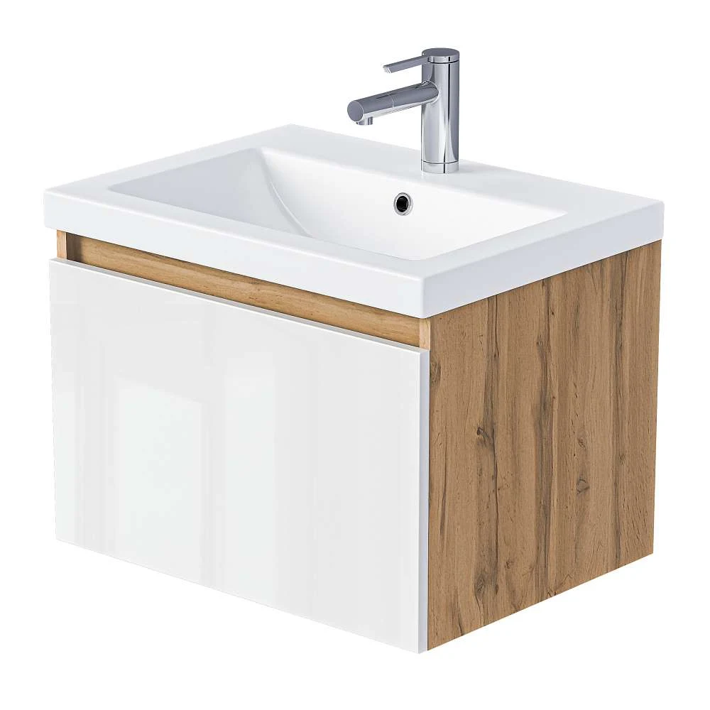Тумба БЛОК МИНИ/Aris mini 70П (700х440х450) 1я дуб вотан/белый глянец раковина