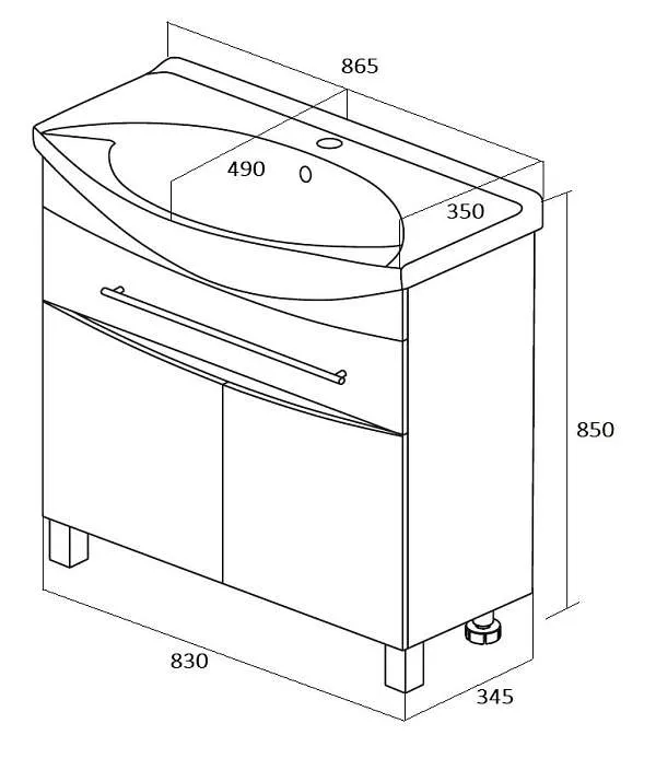 Тумба под раковину Lina New 85Н 1в.я 2д Белый глянец