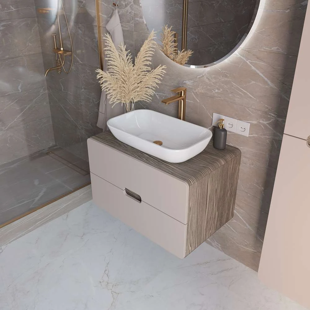 Тумба со столешницей ЭТЕРИ/Vortex 80П (800х500х500) 2я орех каньон коньяк/латте фактурный