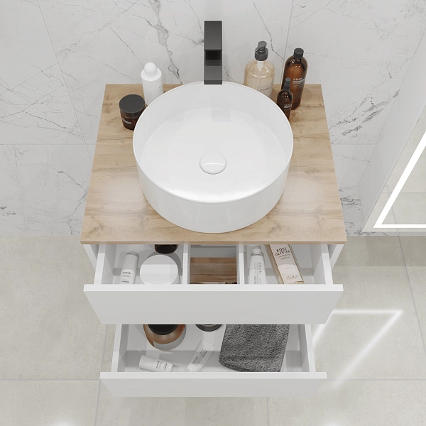 Тумба со столешницей Veil 60П (600х500х500) 2я белая аляска/дуб вотан