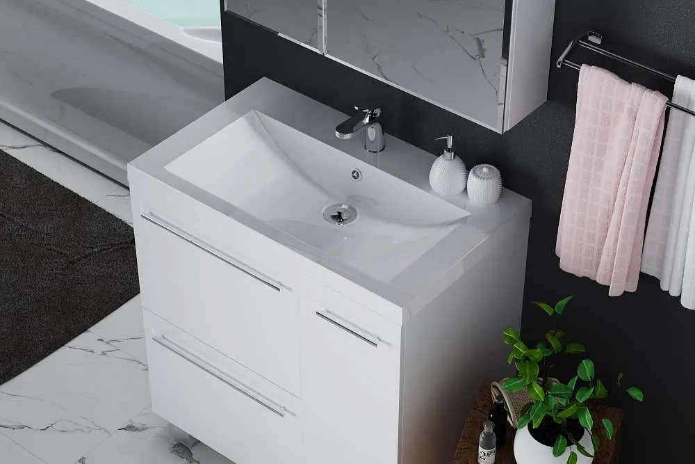 Тумба под раковину Соната 90Н 1д.2в.я. белый глянец