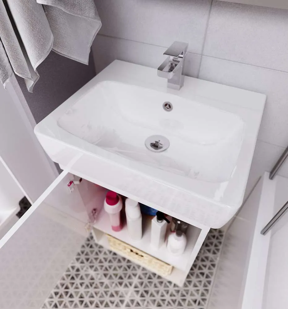 Тумба под раковину ТЕРА/Tera 55Н 1д. белый глянец