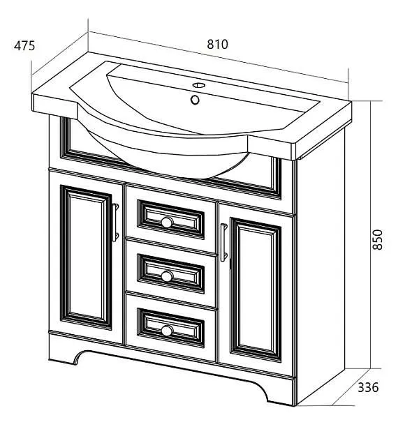 Тумба под раковину Прованс New 80Н 2в.я. 2д. Белый глянец