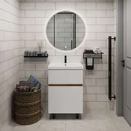 Тумба под раковину Aris 60Н (590х870х440) 2я дуб вотан/белый глянец