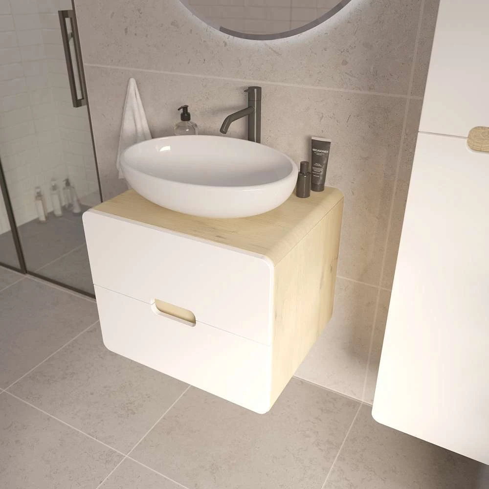 Тумба со столешницей ЭТЕРИ/Vortex 60П (600х500х500) 2я орех лучистый солнечный/супермат айс