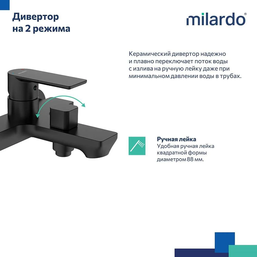 Смеситель для ванны MILARDO Мейз черный матовый MAZBL00M02