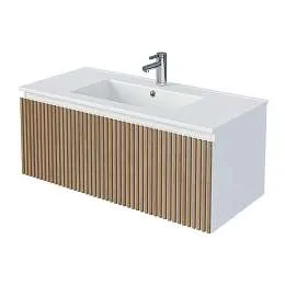 Тумба под раковину Row 100П (1000х400х450) 1я белый/дуб