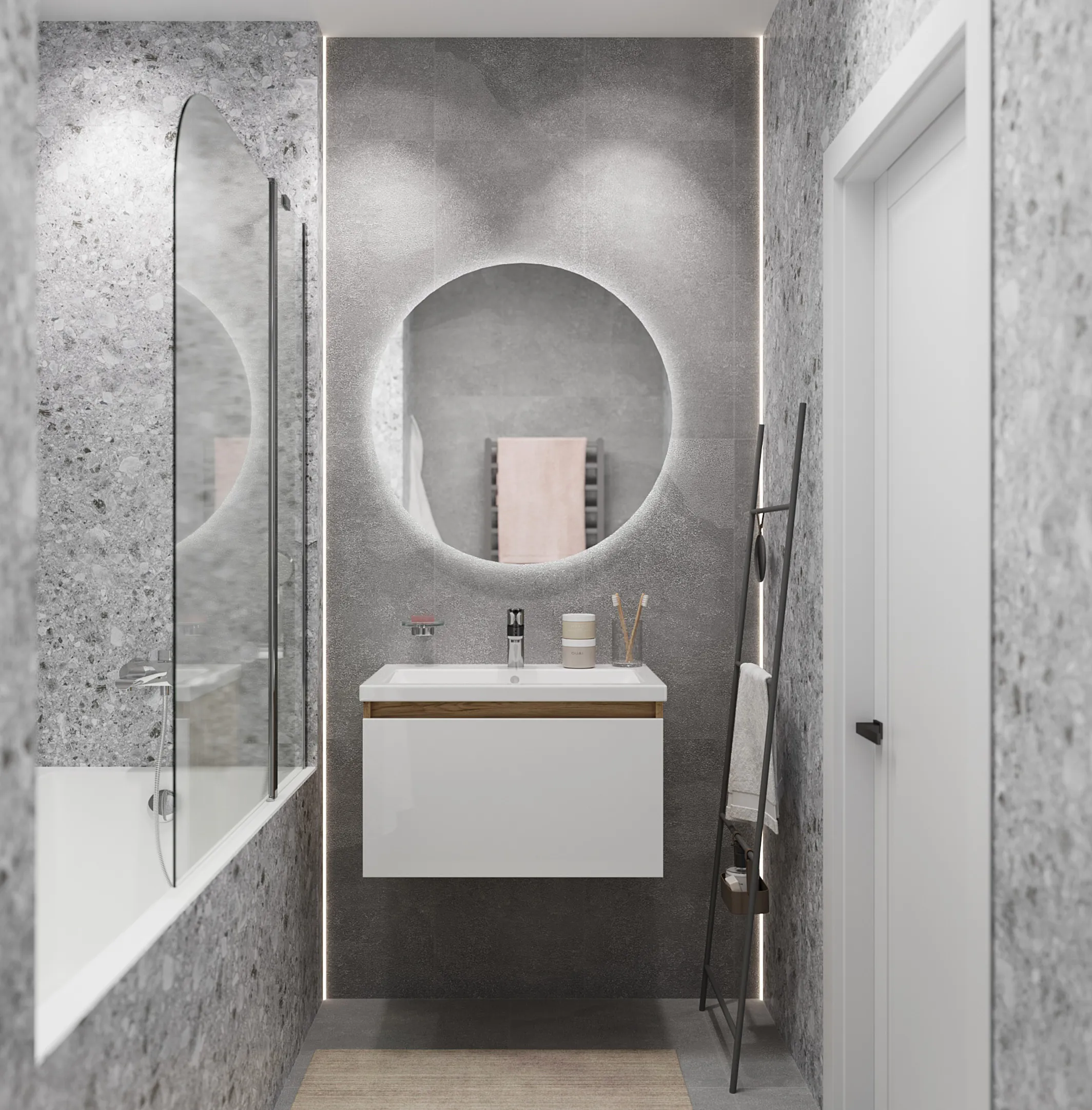 Тумба Aris mini 70П (700х440х450) 1я дуб вотан/белый глянец раковина