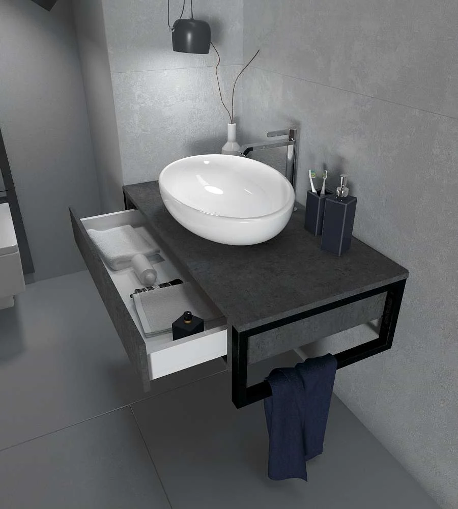 Тумба со столешницей ГРАНЖ ЛОФТ/GRUNGE LOFT 90П 1в.я бетон темно-серый