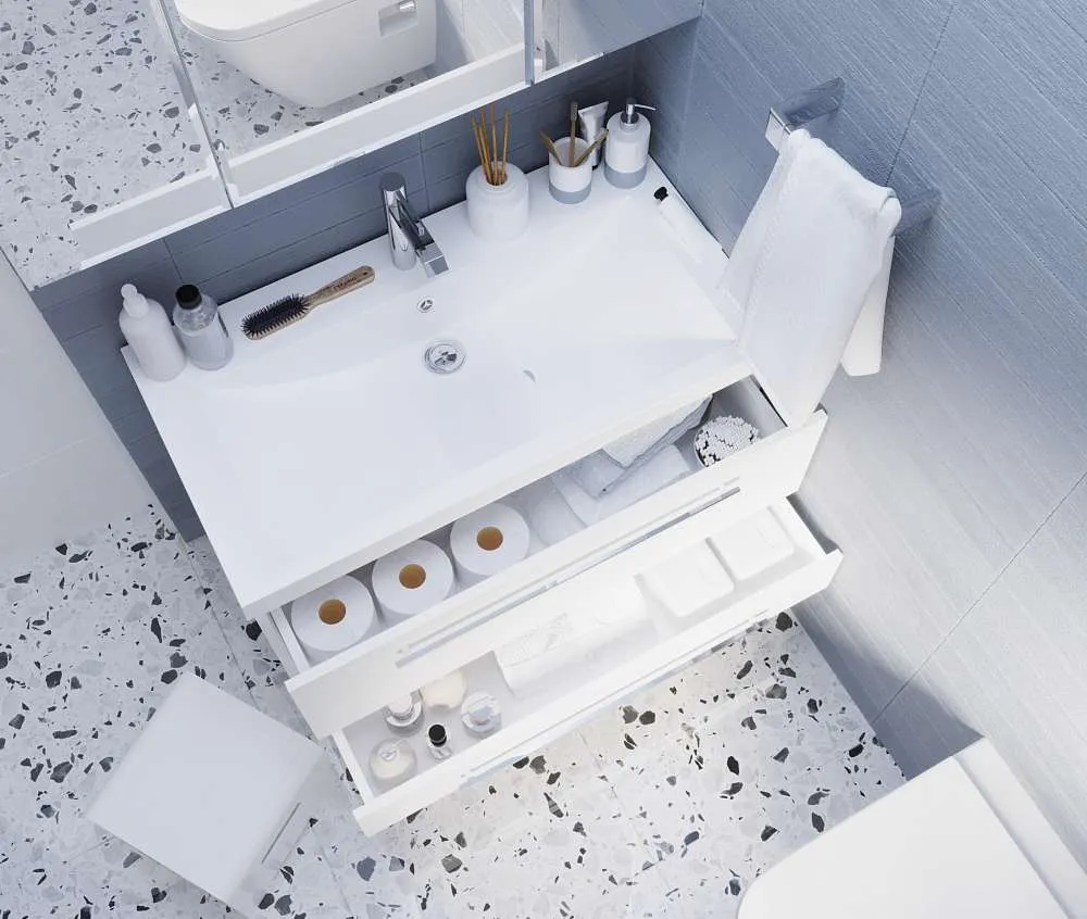 Тумба под раковину Соната 75П 2в.я. белый глянец