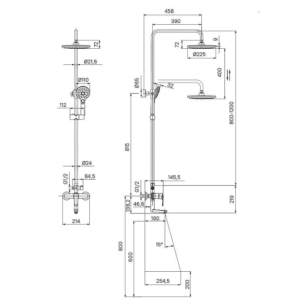 Душевая система  IDDIS Ray с  изливом черный матовый RAYBL3Fi06