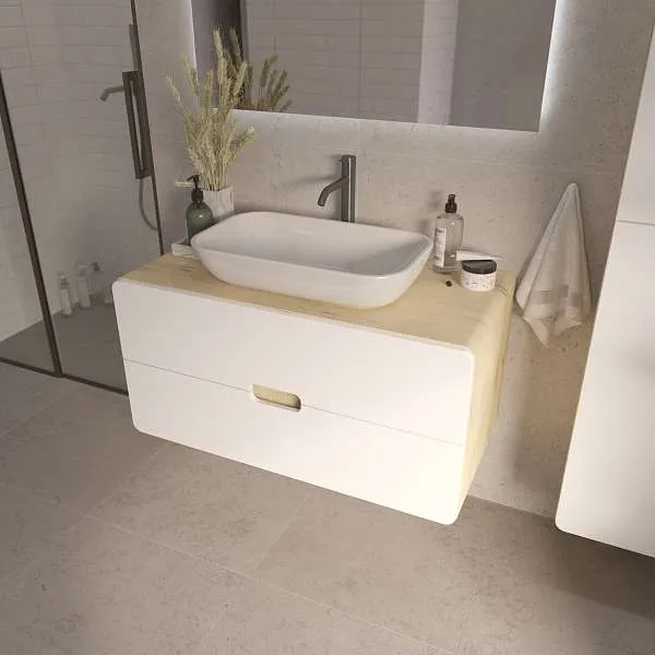 Тумба со столешницей Vortex 100П (1000х500х500) 2я орех лучистый солнечный/супермат айс