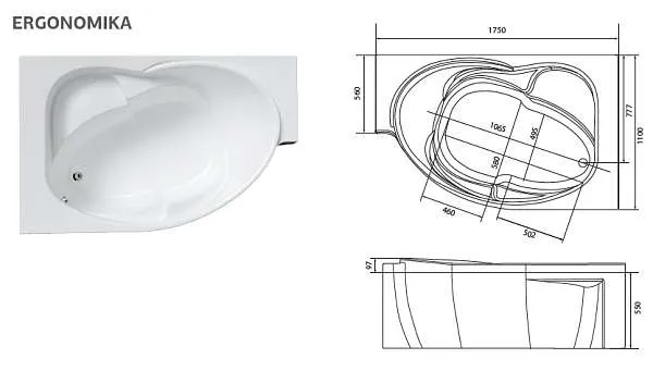 Ванна ЭРГОНОМИКА/ERGONOMIKA 1750-1580х1100 L МГ