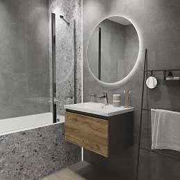 Тумба под раковину Aris mini 60П (590х400х447) 1я антрацит/дуб крафт золотой