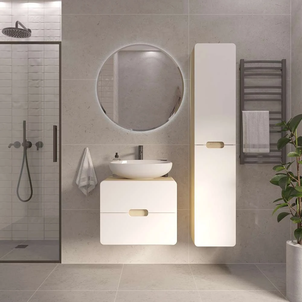 Тумба со столешницей ЭТЕРИ/Vortex 60П (600х500х500) 2я орех лучистый солнечный/супермат айс