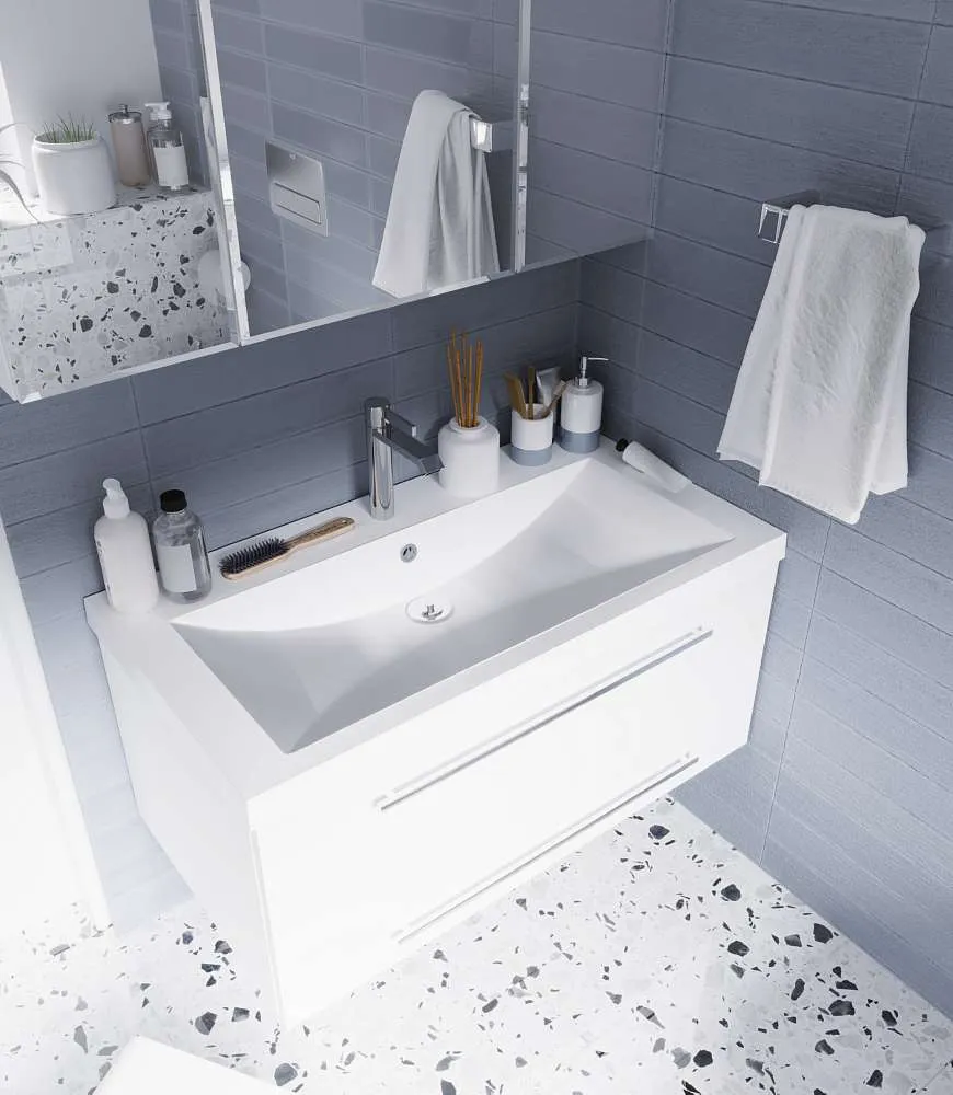 Тумба под раковину Соната 90П 2в.я. белый глянец