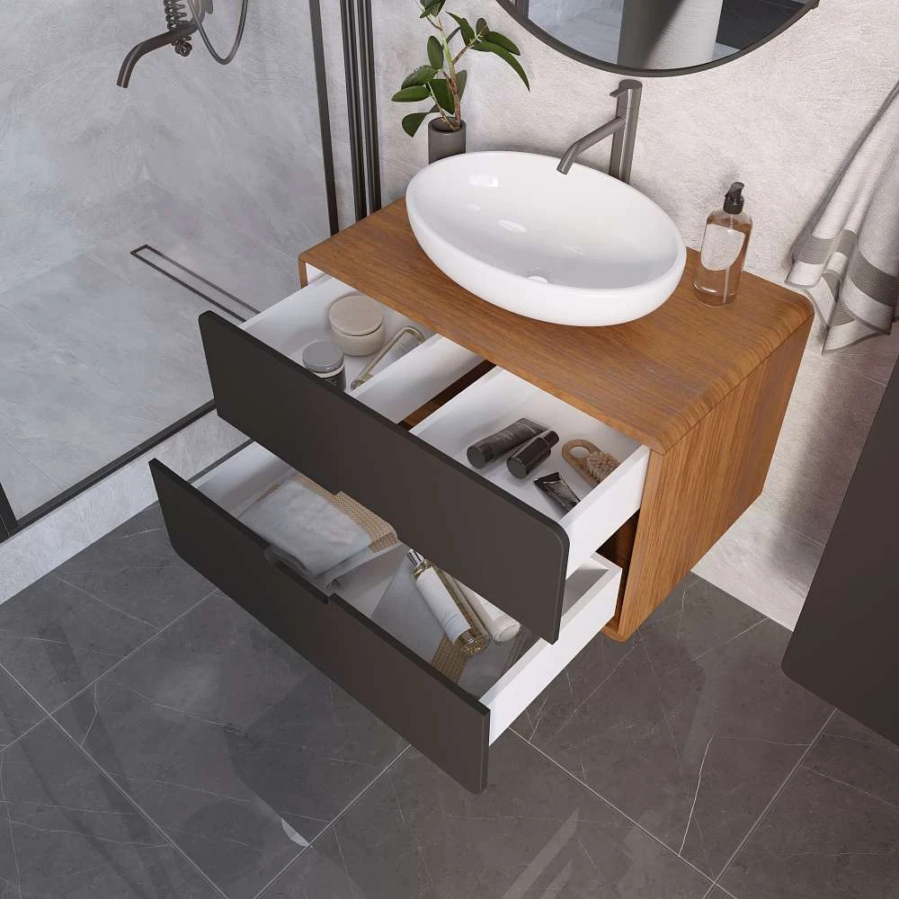 Тумба со столешницей ЭТЕРИ/Vortex 80П (800х500х500) 2я орех ноче тортона/монолит найт