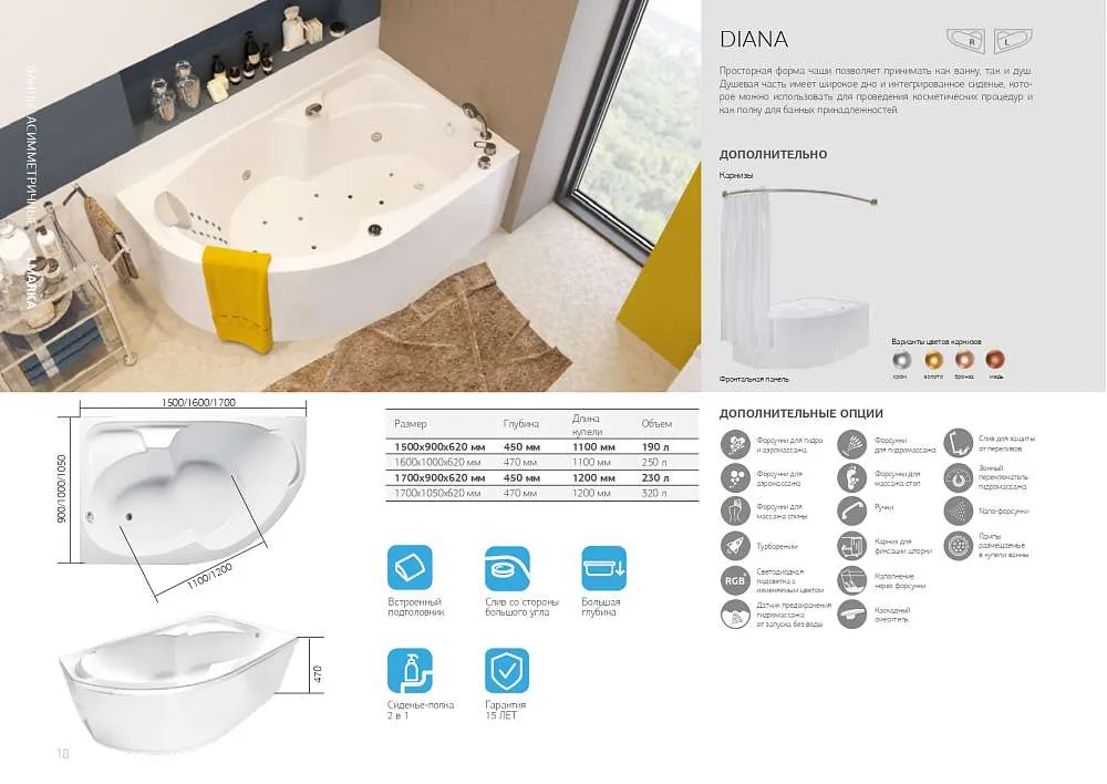 Ванна ДИАНА/DIANA 1700х900 L  МГ