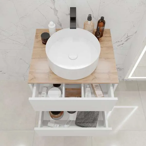 Тумба со столешницей Veil 60П (600х500х500) 2я белая аляска/дуб вотан