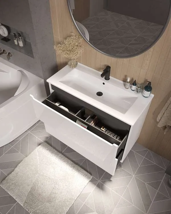 Тумба под раковину Coda 65Н (650х887х471) 2я перламутр белый