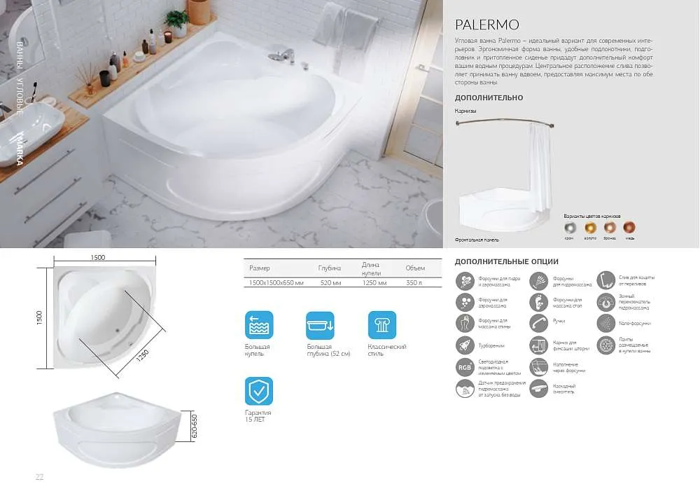 Ванна ПАЛЕРМО/PALERMO 1500х1500 ПР