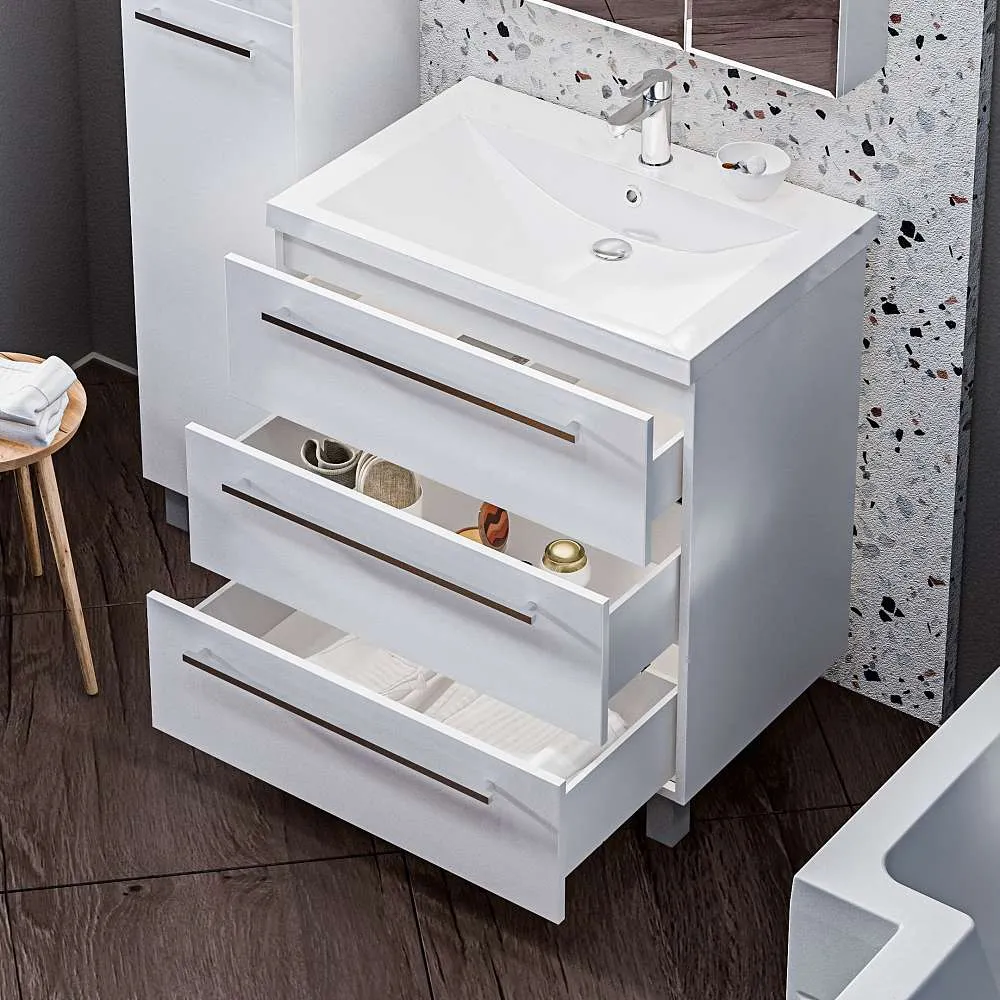 Тумба под раковину Соната 58Н 3в.я. белый глянец