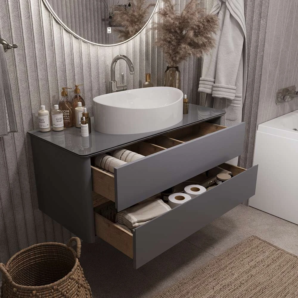 Тумба со столешницей МОНРО/Monro 100П (1000х420х450) 2я серый стекло