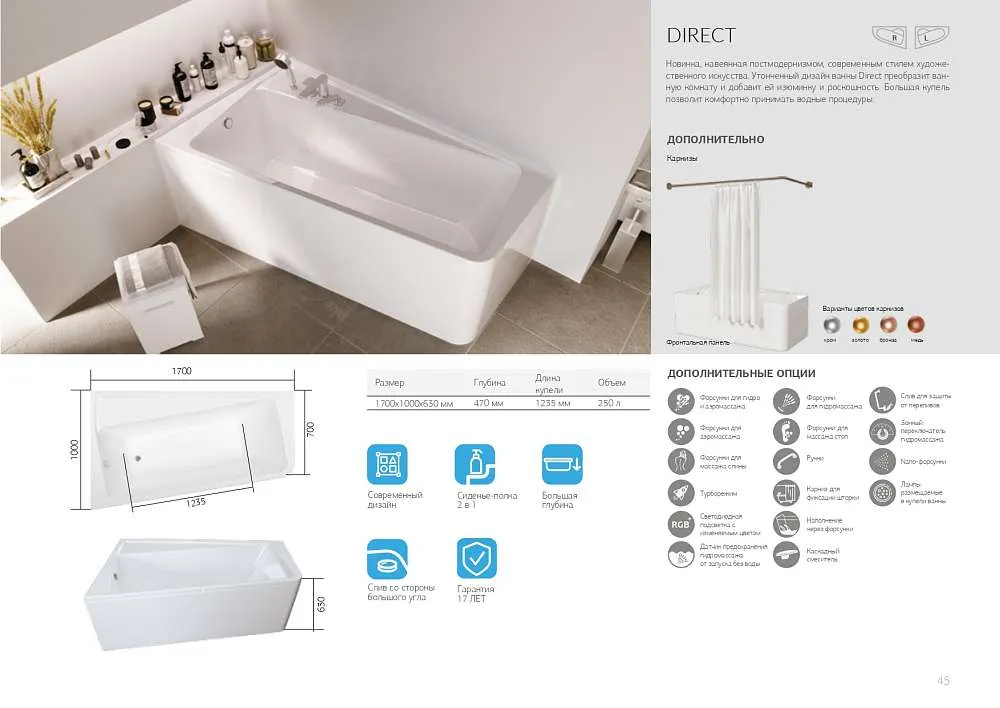 Ванна ДИРЕКТ/DIRECT 1700х1000 R ПР