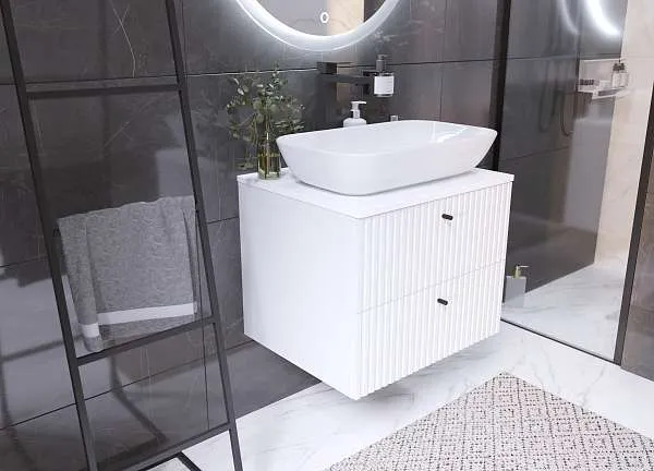 Тумба со столешницей Desire 600х487х500П 2я монолит айсберг/эмаль белая