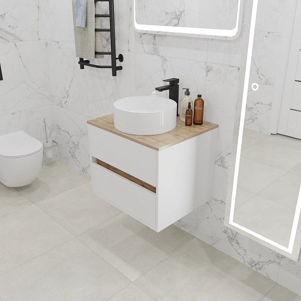 Тумба со столешницей Veil 60П (600х500х500) 2я белая аляска/дуб вотан