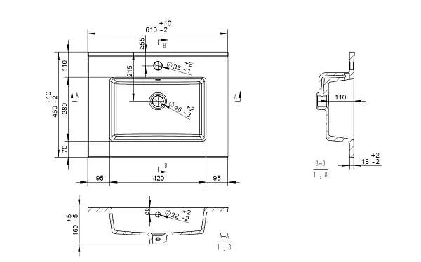 Раковина Квадро 61 (610х460х155) керамика мебельная