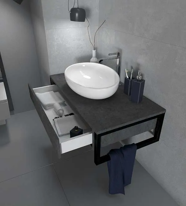 Тумба со столешницей GRUNGE LOFT 80П 1в.я Бетон темно-серый