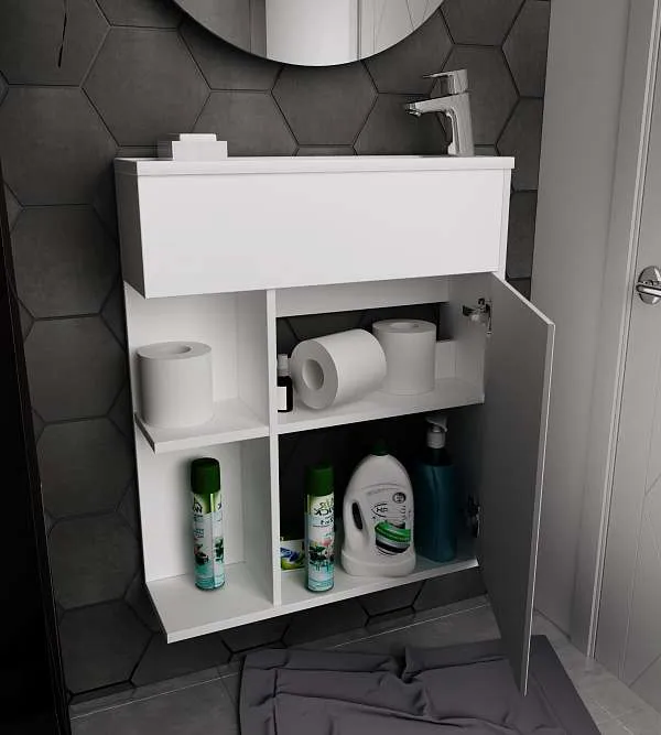 Тумба с раковиной Stretto 70П 1д. Белый глянец