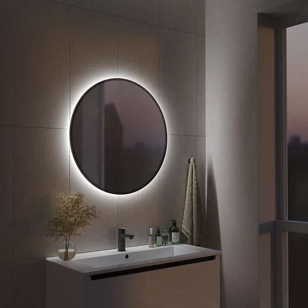 Зеркало Shape Soft Plus (800х800х30) круг черный К01 LED датчик