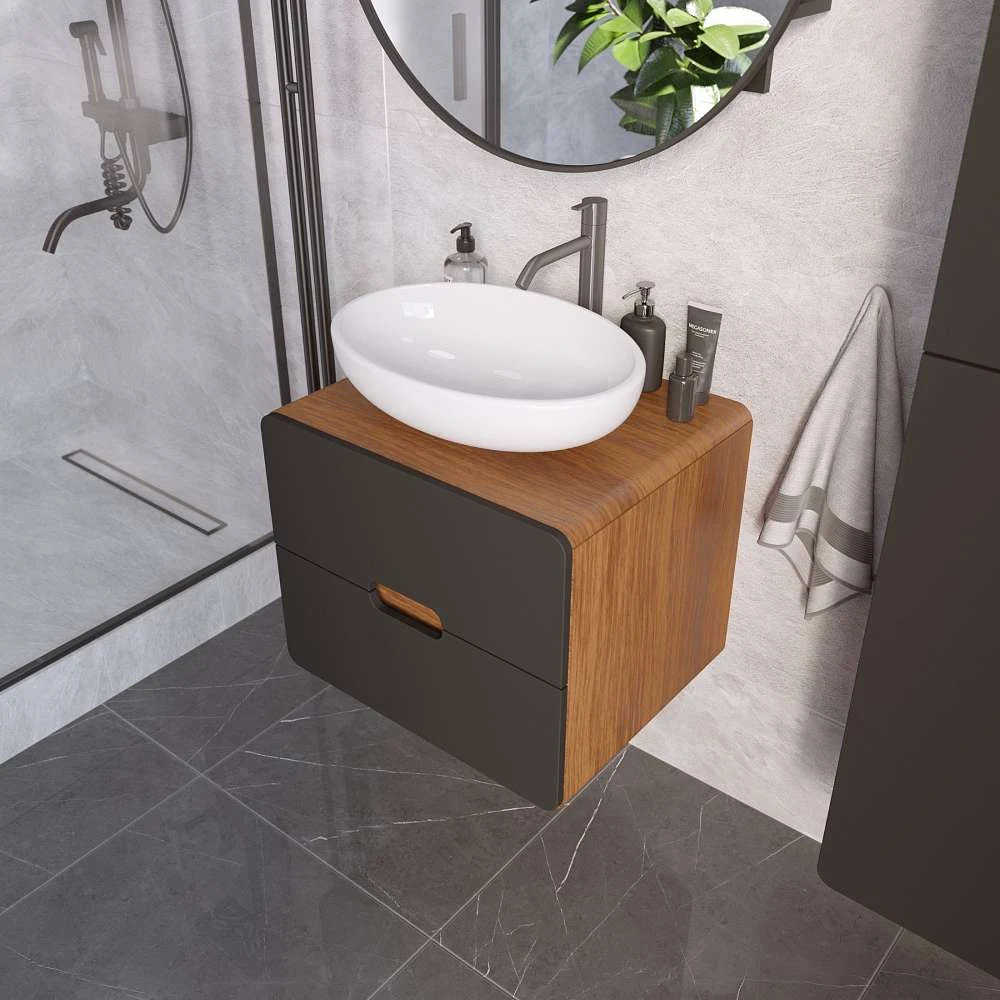 Тумба со столешницей ЭТЕРИ/Vortex 60П (600х500х500) 2я орех ноче тортона/монолит найт