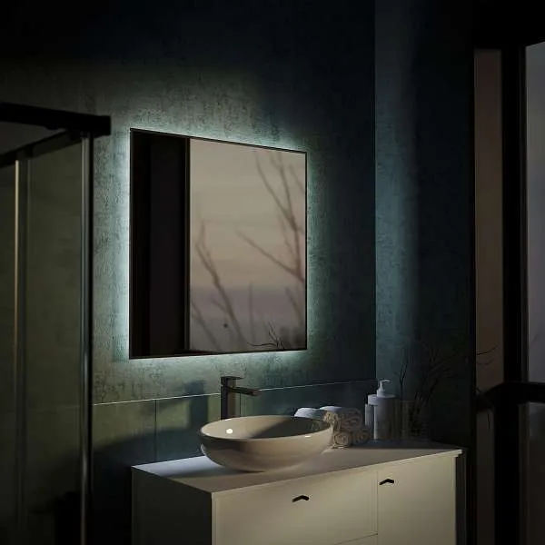 Зеркало Shape Strict (800х800х30) квадрат черный К01 LED датчик