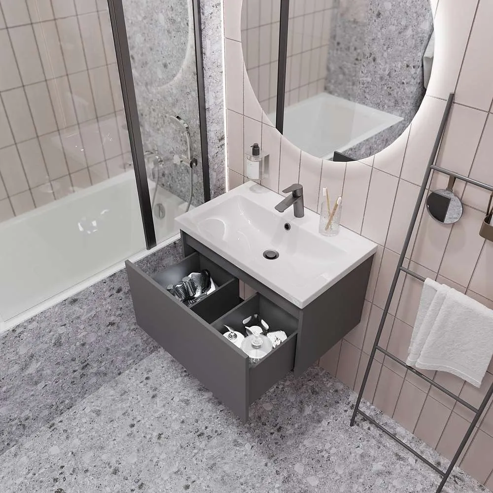 Тумба под раковину БЛОК МИНИ/Aris mini 70П (685х400х447) 1я антрацит/монолит дарк
