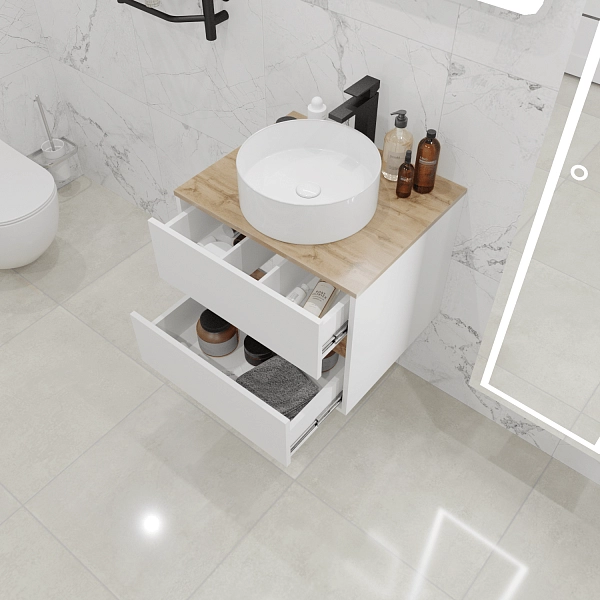 Тумба со столешницей Veil 60П (600х500х500) 2я белая аляска/дуб вотан