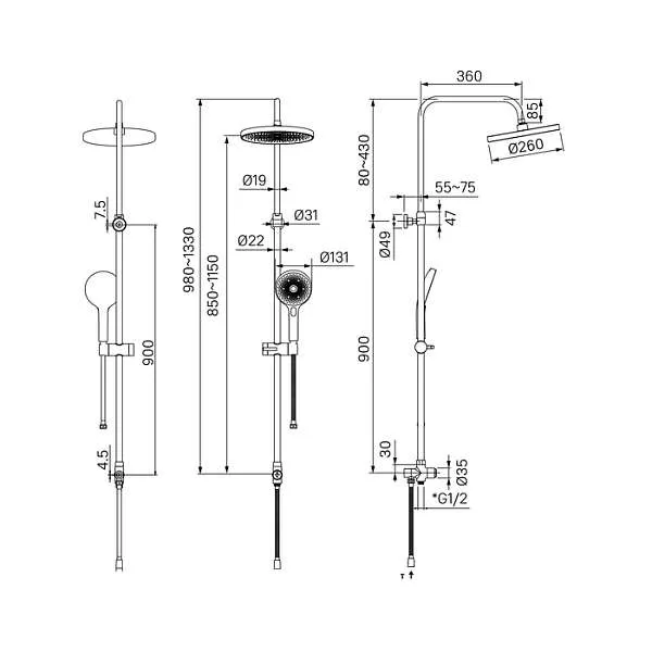 Душевой гарнитур с верхней лейкой IDDIS SpaHome кнопка SPA3F0Ci76