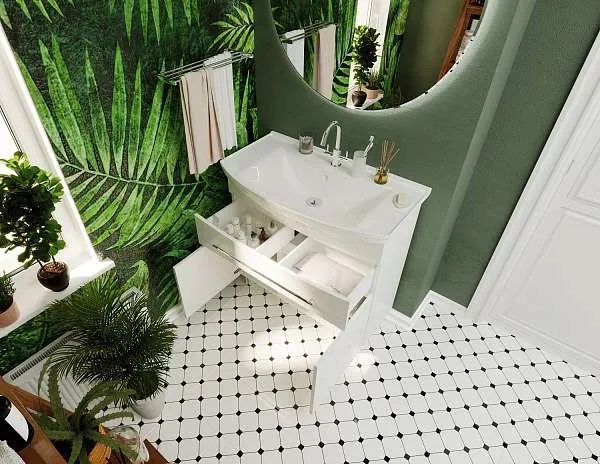 Тумба под раковину Lina New 85Н 1в.я 2д Белый глянец