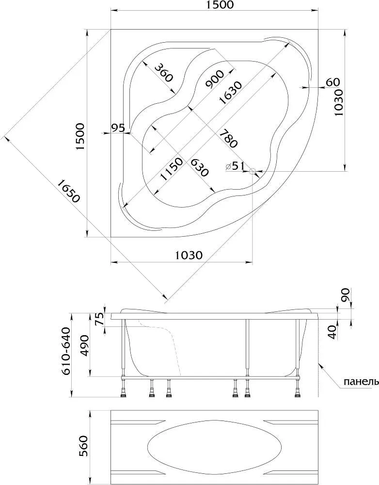 Ванна АФРОДИТА/AFRODITA 1500х1500 ПР