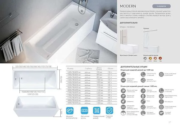 Ванна МОДЕРН/MODERN 1200х700 СМ/ПР