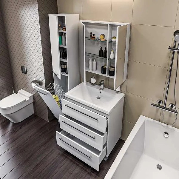 Тумба под раковину Соната 75Н 3в.я. Белый глянец