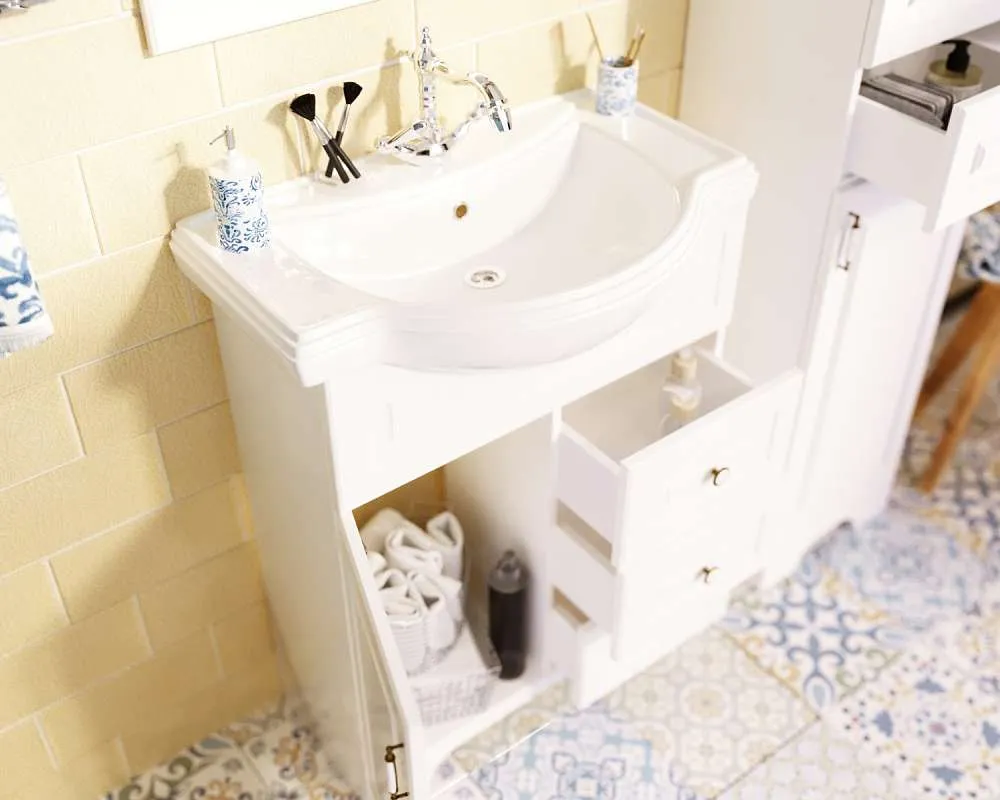 Тумба под раковину ПРОВАНС 65Н 3в.я. 1д. белый глянец